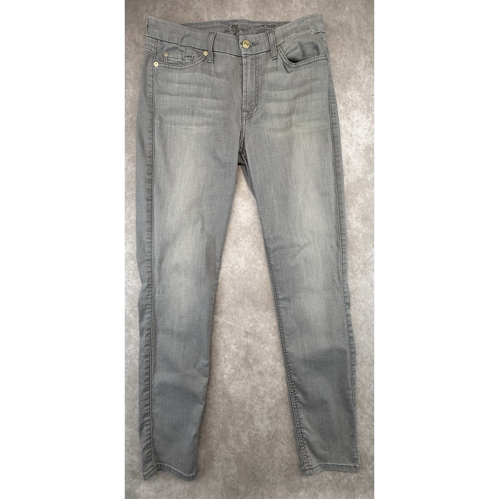 7 For All Mankind The Skinny Jeans Womens 28 Gray Stretch Denim Mid Rise Ankle